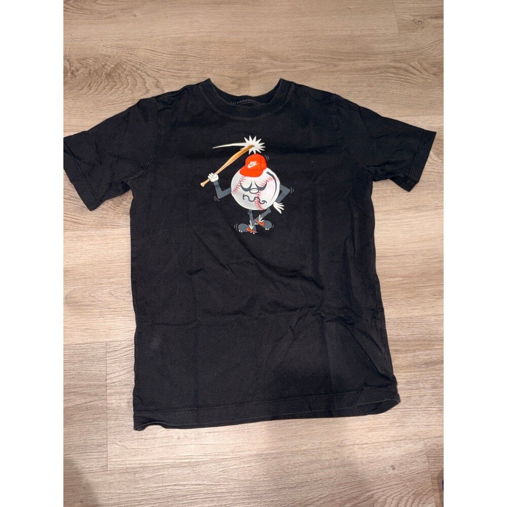 Kids Black Short Sleeve Tee with Cartoon Character